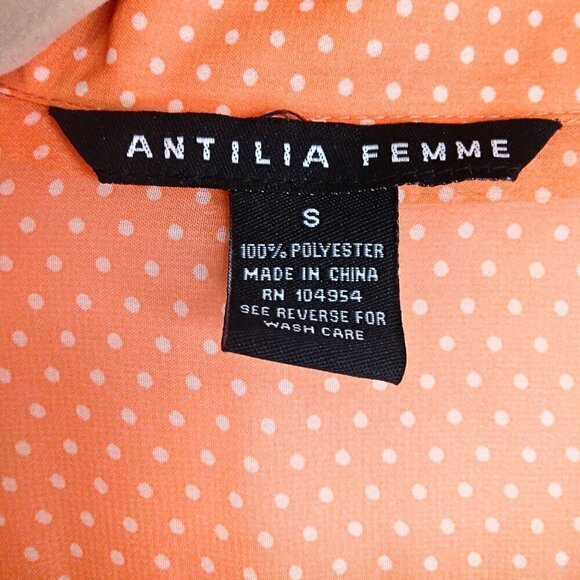 ANTILIA FEMME COLLECTIONS ORANGE AND WHITE POLKA DOT WOMEN'S BLOUSE - SIZE S - Picture 5 of 5